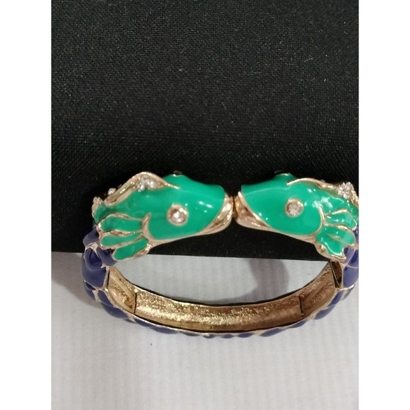 Blue Fish Jewelry - 80"s Kissing Fish Turquoise Blue Enamel  bracelet